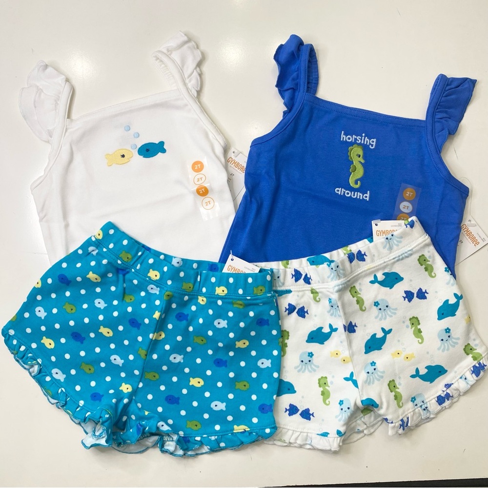 NWT Girls Gymboree Size 2T Shorts Tank Top 4 pc Set Shirt Summer Bundle New